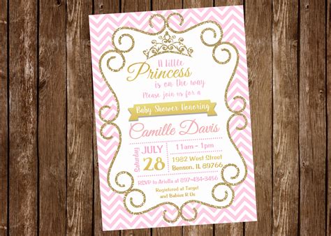Princess Baby Shower Invitation Pink Gold Chevron Digital Or