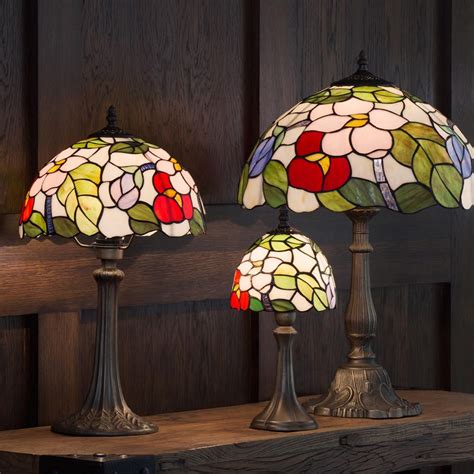 Tiffany Table Lamp With Multi Coloured Shade Floral 16 Inch Antique