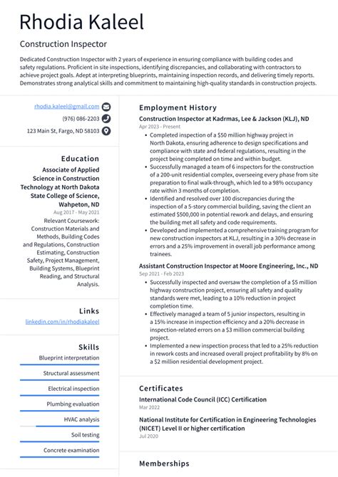 Construction Inspector Resume Examples And Templates