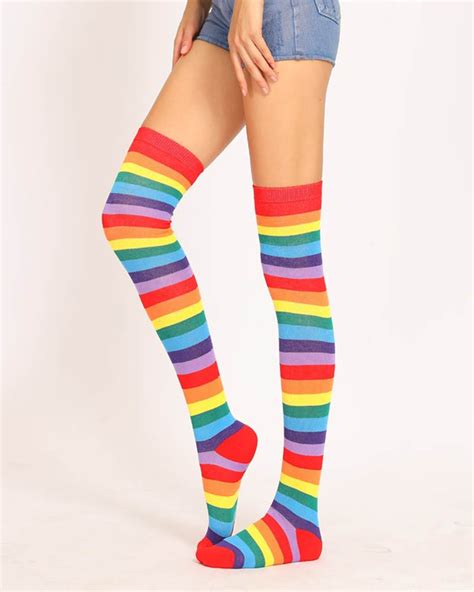 Neon Rainbow Thigh High Socks Super X Studio