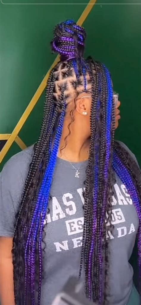 Purple And Blue Fade Knotless Box Braids In 2023 Pink Peekaboo Hair Pretty Braided Hairstyles