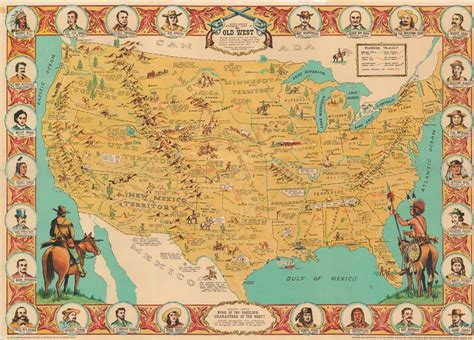 Danny Arnolds Pictorial Map Of The Old West Showing Pioneer Trails And