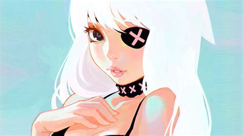 Wallpaper Illustration White Hair Anime Girls Cartoon Black Hair Hot