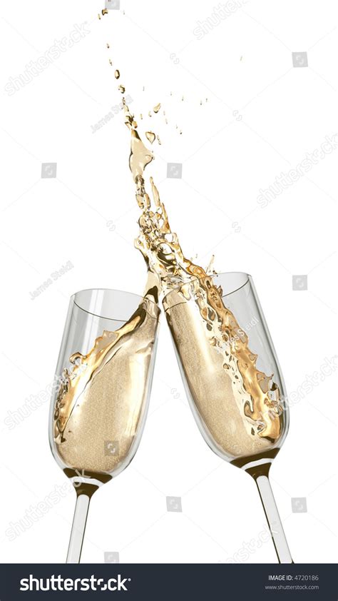 Two Champagne Glasses Clinking Together In A Wet Splashy Toast Stock