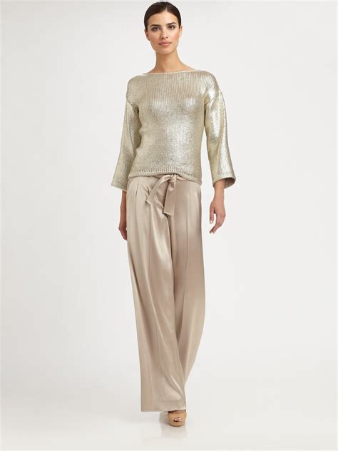 Not a myer one member? St. John Satin Pants in Gold | Lyst
