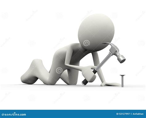 3d Man Hitting A Nail Stock Illustration Illustration Of Steel 53127997