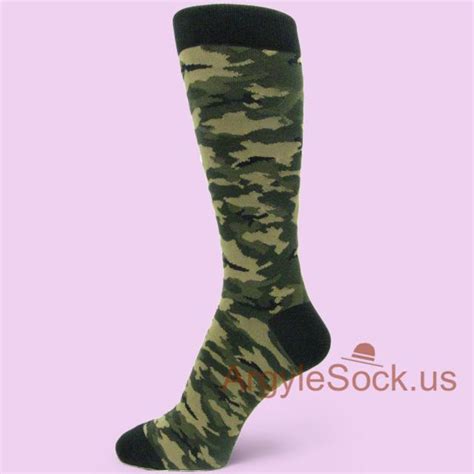 Olive Green Camouflage Slightly Thicker Fabric Socks For Men Groomsmen