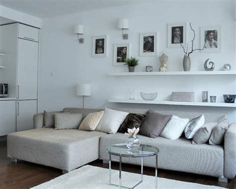 When decorating a room with limited wall space, like a bathroom or dorm room, choosing smaller pieces is the way to go. Shelves Over Sofa Home Design Ideas, Pictures, Remodel and ...