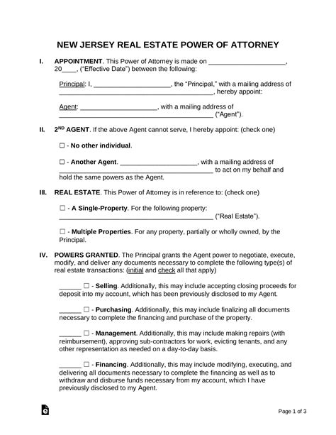 Free New Jersey Real Estate Power Of Attorney Form Pdf Word Eforms