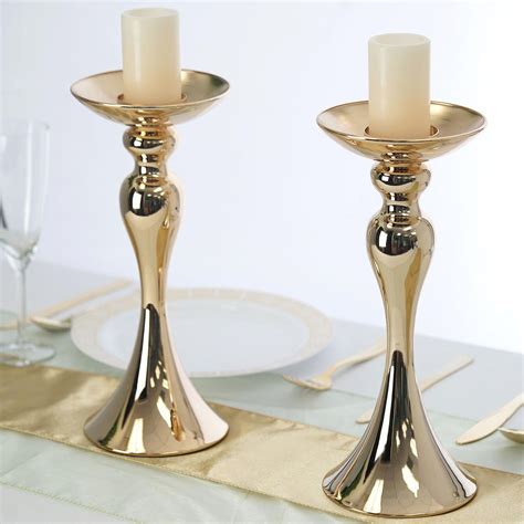2 Pack 12 Tall Gold Floral Stand Pillar Candle Holder Set