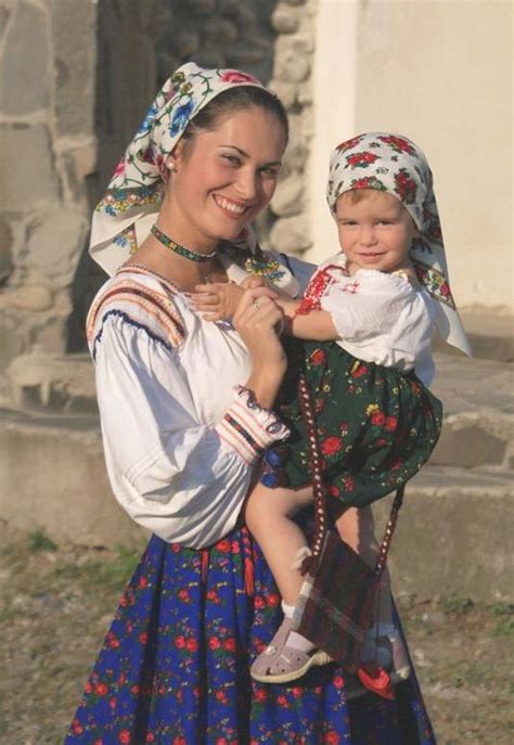 Romanian Woman Baby Children Folk Traditional Old Clothing Eastern