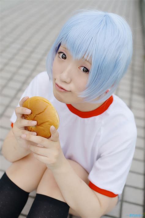 Aka Ayanami Rei Blue Hair Bun Buruma Cosplay Gym Uniform Kneesocks Neon Genesis Evangelion