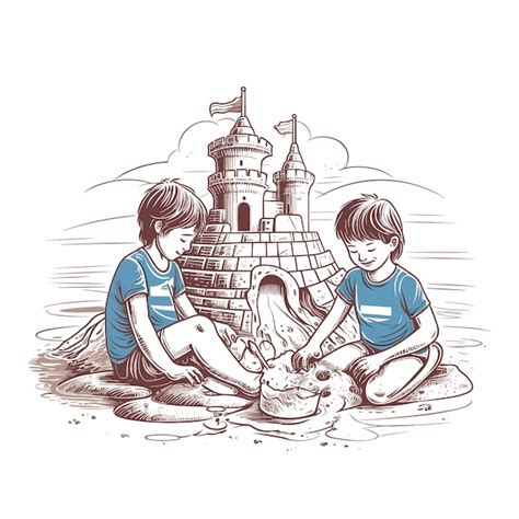 Premium Vector Children Building Intricate Sandcastles In The Sandbox