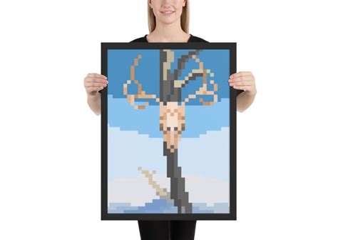 Deer Skull Pixel Art Georgia Okeeffe Framed Poster Modern Etsy