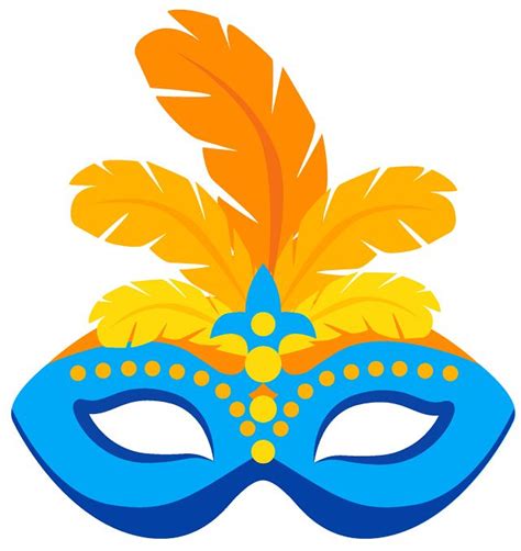 A Blue And Orange Mask With Feathers On The Top In Front Of A White