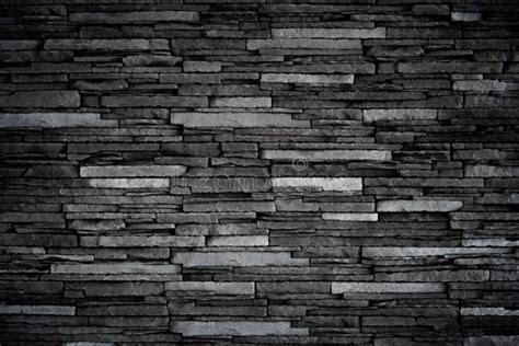 Texture Of Black Brick Slate Wall Dark Grey Stone Stock Photo Image