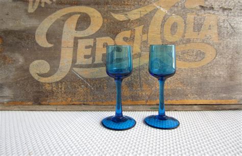 Vintage Cobalt Blue Cordial Stem Glasses Haute Juice