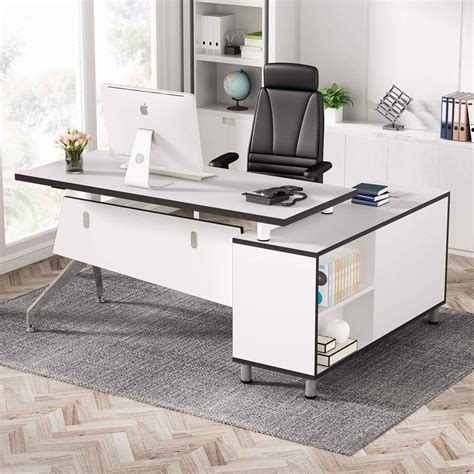 Tribesigns Modern L Shaped Office Desk With File Cabinet 55 Inch Large Corner Computer Desk