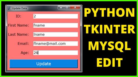Python How To Update Data In Mysql Database Using Python Tkinter With Source Code Youtube