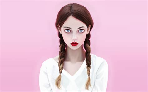 3840x2400 Brunette Red Lipstick Blue Eyes Face With Braids 4k Hd 4k Wallpapers Images