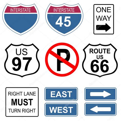 Set Of Road And Highway Signs Usa Road Symbols Vector Icon — Stock