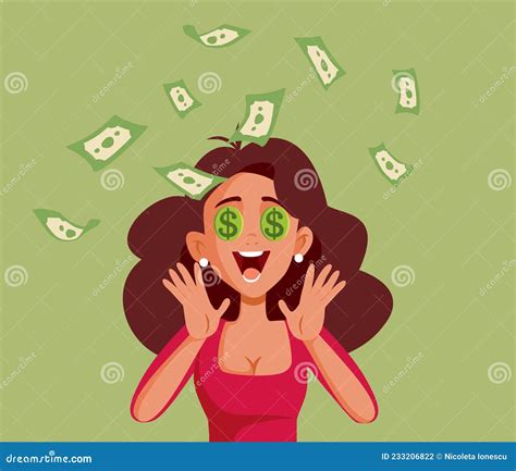 Happy Woman Winning Money Vector Cartoon Illustration Stock Vector