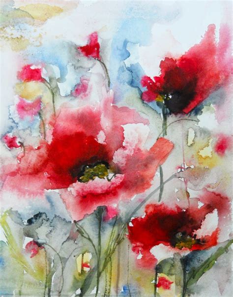 Karin Johannesson Contemporary Watercolour New Poppies Floral