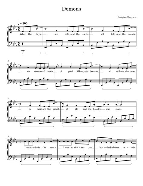 Imagine dragons demons sheet music easy piano in c major. Demons - Imagine Dragons Sheet music for Piano | Download free in PDF or MIDI | Musescore.com