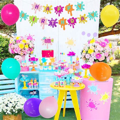 Slime Birthday Party Decorations Kit Slime Theme Party Cupcake Toppers Slime Birthday Banner