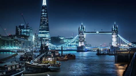 Pale Night Lights Of The City River Thames London United Kingdom