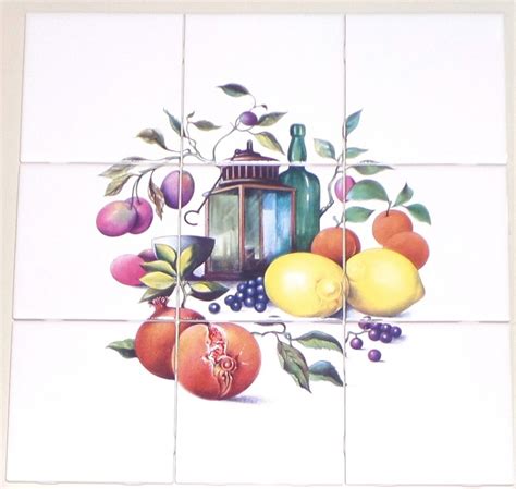 Fruit With Lantern Ceramic 9pc 425 X 425 Tile Mural Kiln Fired