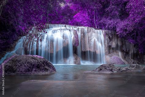 Purple Waterfall Magic Colorful Picture Painted Like A Fairytale World