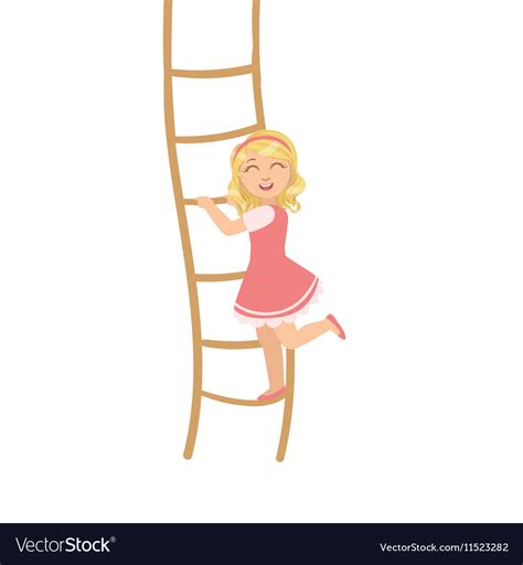 girl in pink dress climbing rope ladder royalty free vector