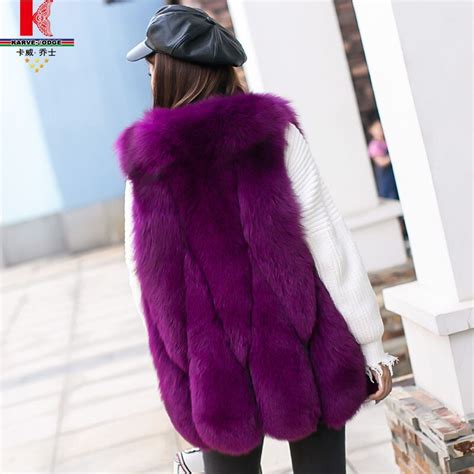 Fox Fur Coat Purple Womens Cheap Fluffy Real Fur Fashionable Big Long