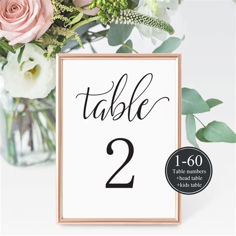 Table Numbers 1 60 Wedding Table Numbers Template Printable Etsy