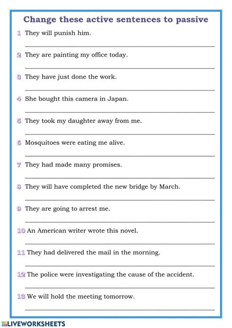 An English Worksheet With The Words Change These Active Sentences To