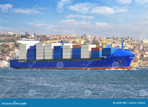 Blue Container Ship Stock Photo Image Of Logistic Freighter 26581380