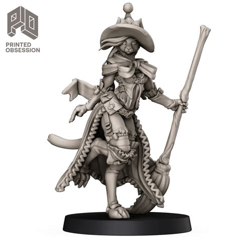 Black Witch Tabaxi Female Mage Printed Obsession Miniatures By