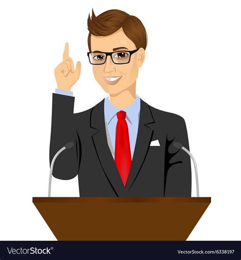 Orator Standing Behind A Podium With Microphones Vector Image