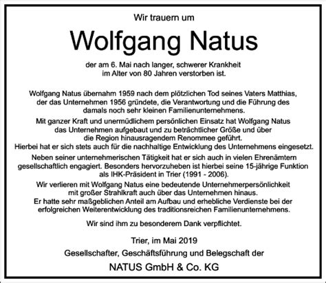 Traueranzeigen Von Wolfgang Natus Frankfurter Allgemeine Lebenswege