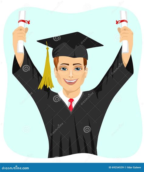 Male Student Celebrating Graduation Vector Cartoon Illustration