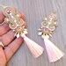 Nude Tassel Earrings Long Sparkling Bridal Earrings Pink Etsy