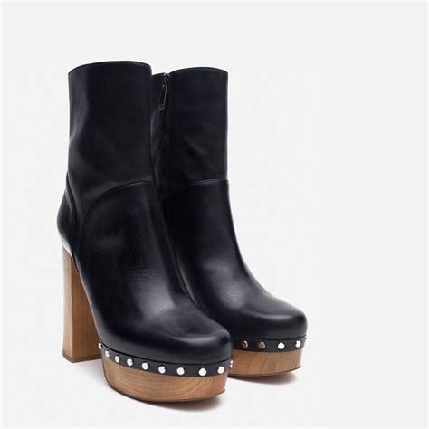 Zara High Heel Leather Ankle Boots With Studs In Black Lyst