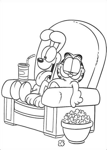 Click the happy odie coloring pages to view printable version or color it online (compatible with ipad and android tablets). Ausmalbild: Garfield und Odie futtern Popcorn beim ...
