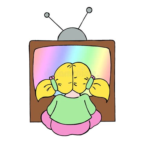 Girl Watching Cartoons In Tv Stock Vector Illustration Of Isolated