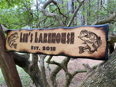 Personalized Wood Outdoor Lake House Sign Custom Carved Cabin Etsy