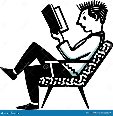 Man Sitting In The Chair And Reading The Book Stock Vector