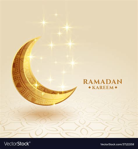 Ramadan Kareem Golden Crescent Moon Sparkling Vector Image