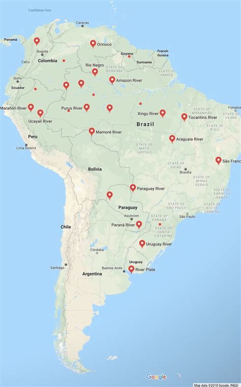 South America Longest Rivers Mappr