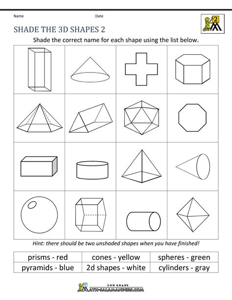 3d Shapes Worksheets 2nd Grade